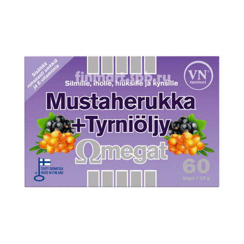 Витамины для глаз Mustaherukka+Tyrniöljy Omegat - 60 шт.