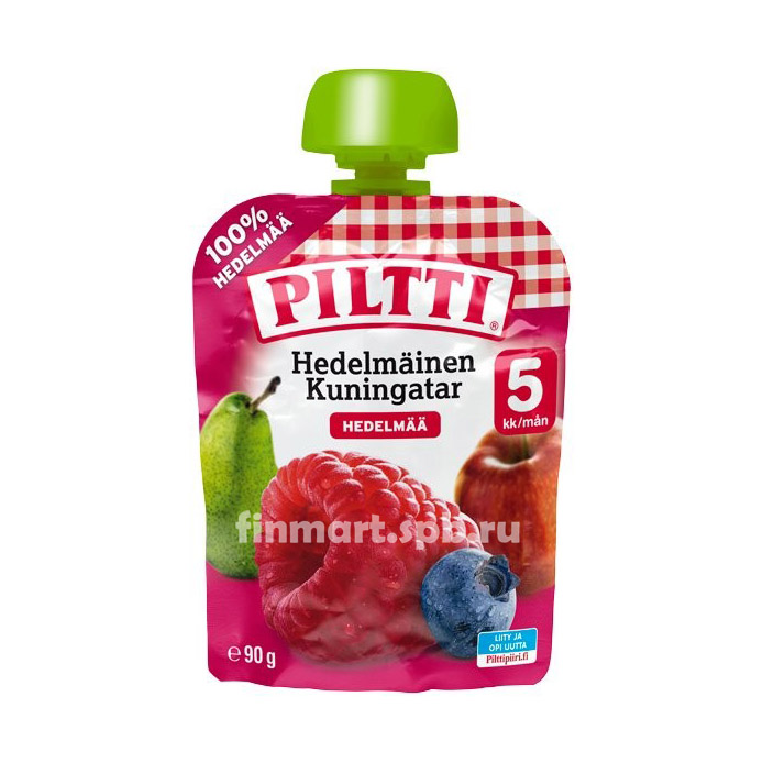 Фруктовое пюре Piltti Hedelmainen Kuningatar (малина, черника, яблоко, груша) - 90 гр.