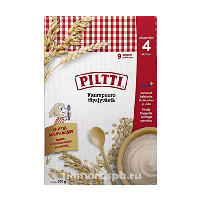 Каша овсяная Piltti Kaurapuuro цельнозерновая - 270 гр.
