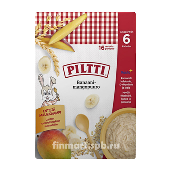 Каша овсяная Piltti banaani-mangopuuro (банан, манго) - 2x240 гр.