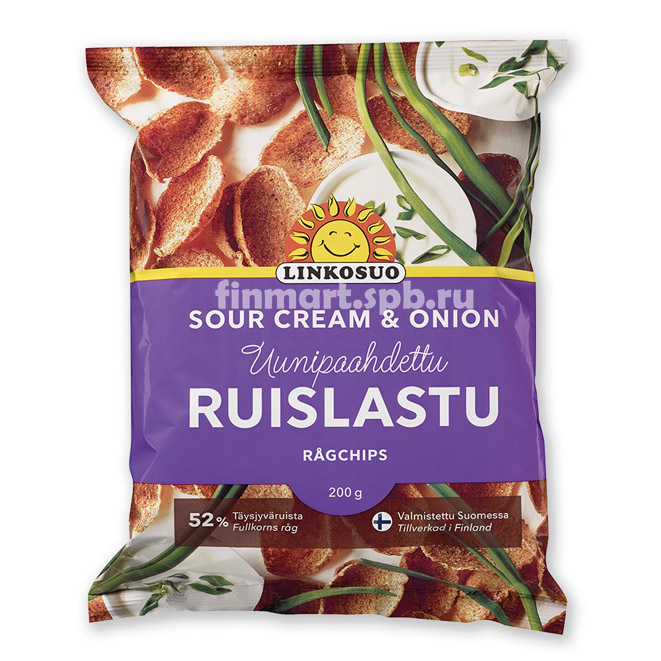 Хлебные чипсы Linkosuo Ruislastu (с вкусом сметаны и лука) - 200 гр.