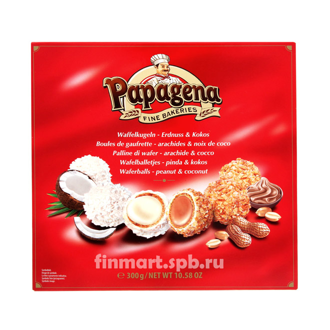 Вафельные шарики с кокосом и арахисом Papagena - 300 гр.
