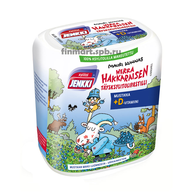Конфеты с ксилитолом Jenkki Mustikka + Витамин D (вкус черника) - 55 гр.