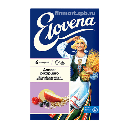 Каша геркулесовая Elovena omena mustikka vadelma (яблоко, черника, малина) - 6 порций.