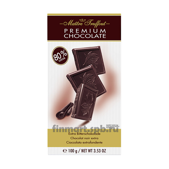 Тёмный шоколад Maitre truffout premium chocolate 80% cocao - 100 гр.