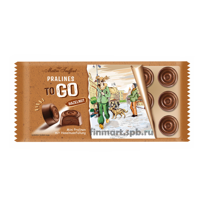 конфеты из молочного шоколада наполненные пралине из лесного ореха Maitre Truffout Pralines to GO huzelnut - 100 гр.