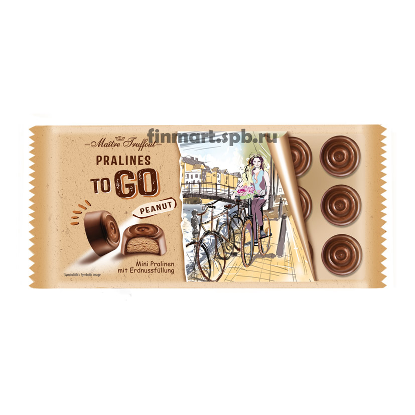 Конфеты из молочного шоколада наполненные арахисовым пралине Maitre Truffout Pralines to GO peanut - 100 гр.