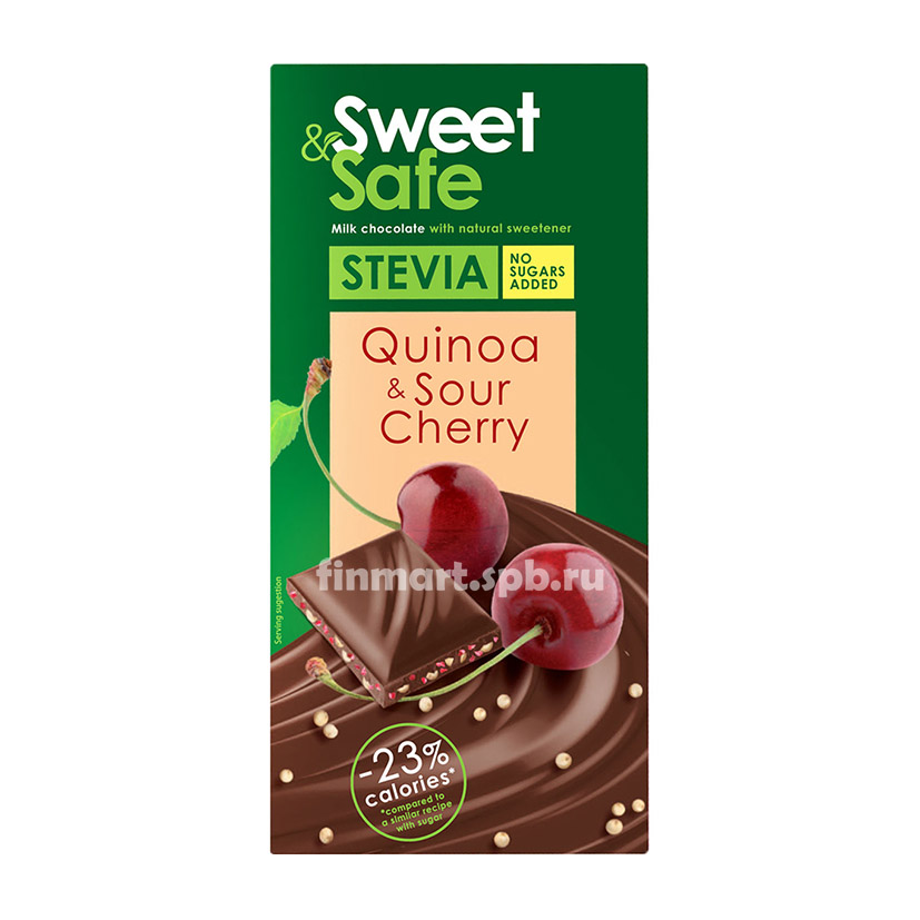 Тёмный шоколад Stevia sweet&safe (Киноа, Вишня) - 90 гр. 
