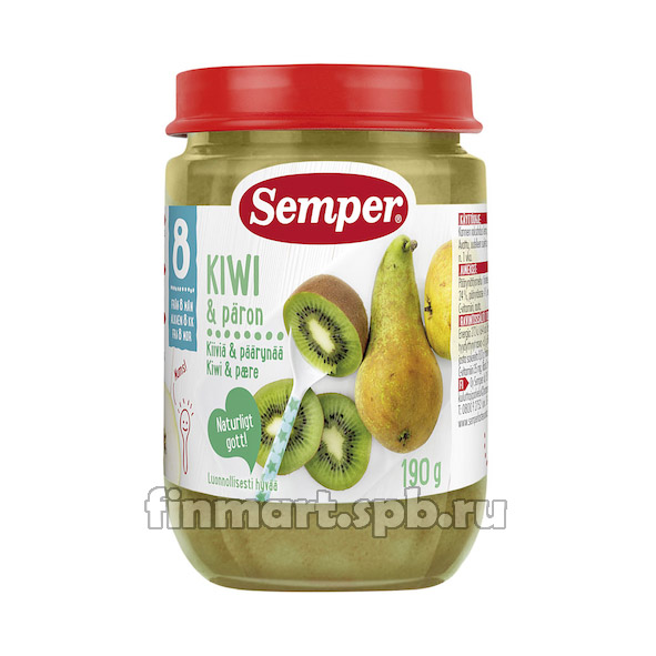 Фруктовое пюре Semper Kiwi, apple, paron (киви, яблоко, груша) - 190 гр.