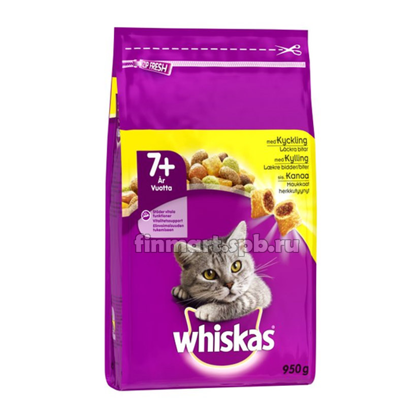 Корм для кошек Whiskas med kylling 7+ - 950 гр.