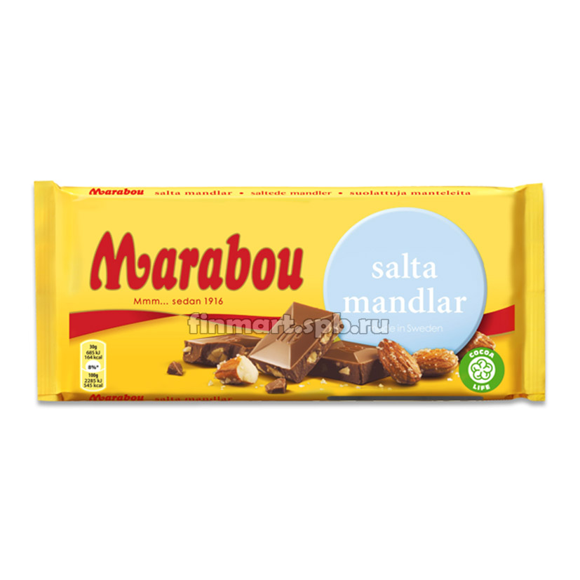 Молочный шоколад Marabou Salta Mandlar (солёный миндаль) - 200 гр.