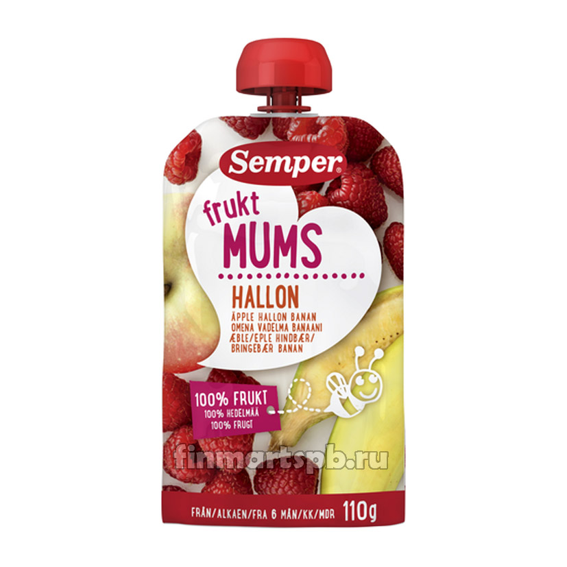 Фруктовое пюре Semper Frukt mums hallon (Малина, Яблоко, Банан) - 90 гр.