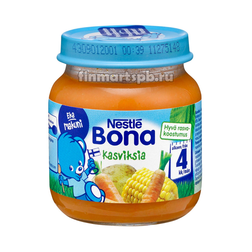 Готовое пюре Nestle Bona kasviksia (картофель, кукуруза, морковь) - 125 гр.