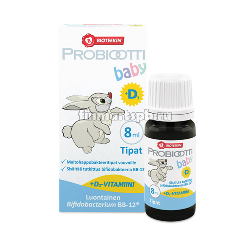 Бифидобактерии в каплях Bioteekin Probiootti baby + D3 tipat - 8 мл.