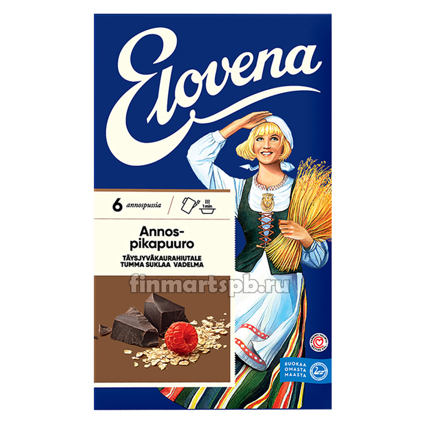 Каша геркулесовая тёмный шоколад с малиной Elovena - 6 порций.