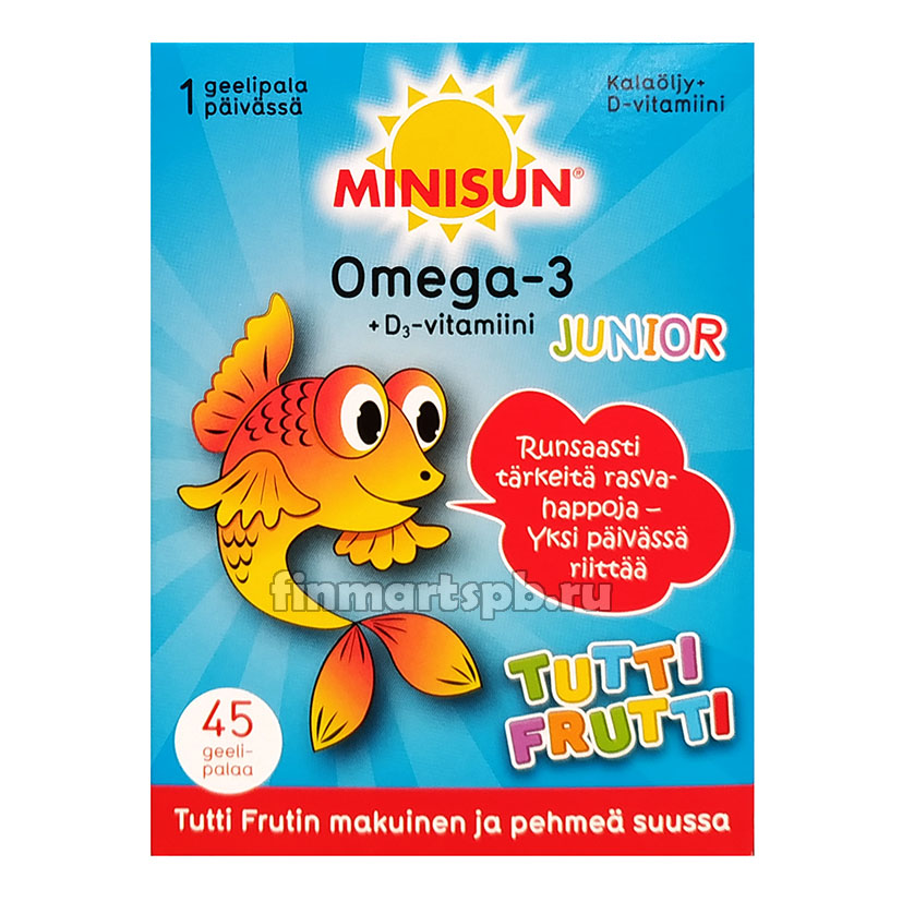 Витамины омега 3 +D3 для детей Minisun Omega 3 Junior (тутти фрутти)