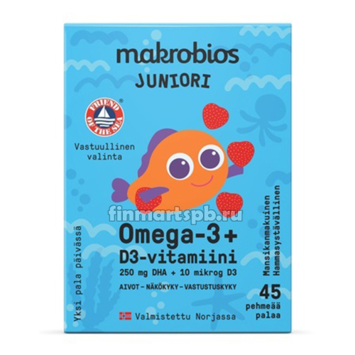 Витамины для детей Makrobios juniori Omega-3 + D3 , 45 шт.