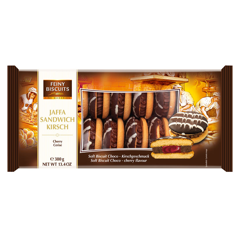 Печенье бисквит Feiny Biscuits Jaffa sandwich chocolate cream-cherry (вишня)