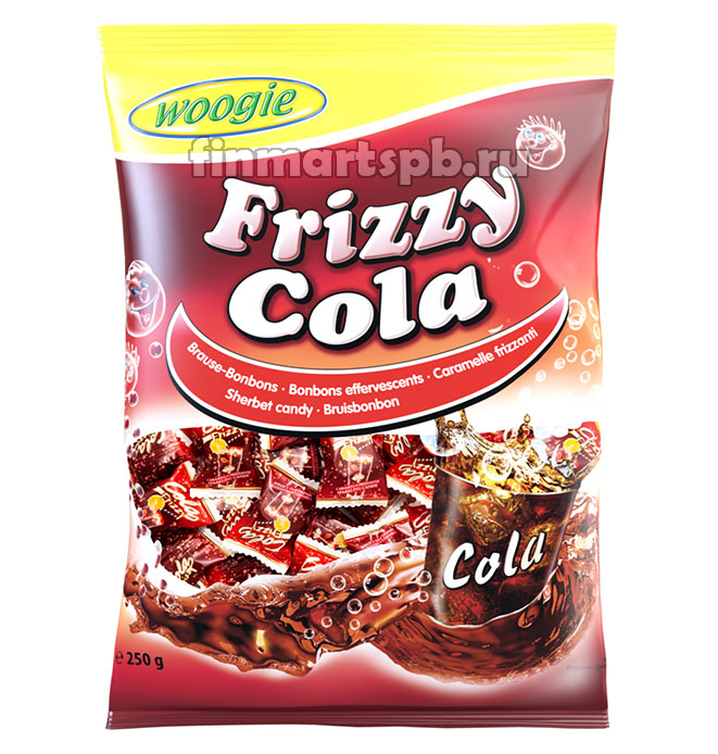 Конфеты леденцы вкус кола Woogie Frizzy Cola, 250 гр.