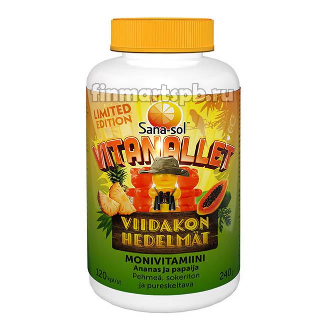 Витамины Sana-sol Viidakon Hedelmat (Сана-сол жевательные мишки - ананас, папайя)