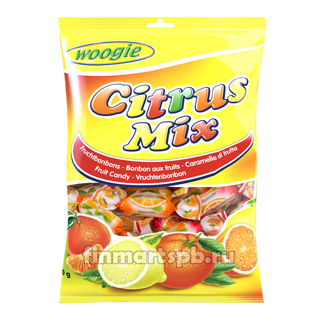 Конфеты леденцы Woogie Citrus Mix (лимон, апельсин, мандарин) , 250 гр.