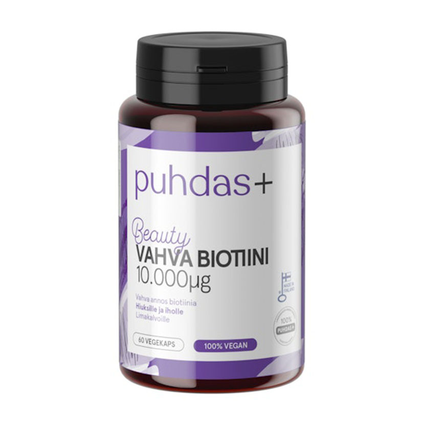 Биотин усиленный Puhdas+  Biotin 10000мкг, 60 капсул.