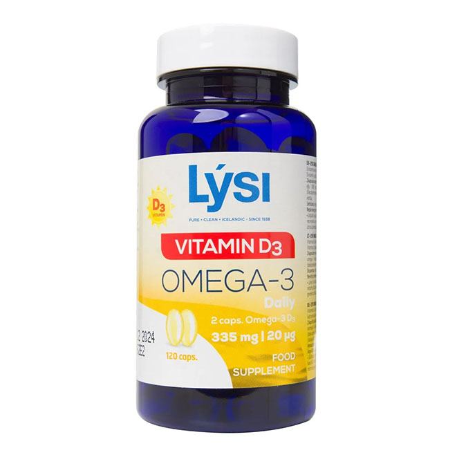 Рыбий жир в капсулах + витамин Д Lysi Omega 3  + D3 , 120 шт.