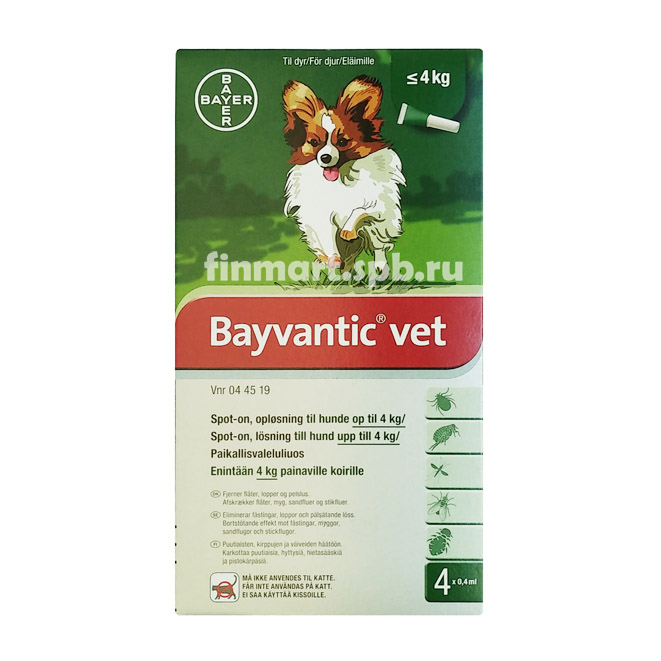 Средство против клещей Bayvantic vet - для собак до 4 кг.