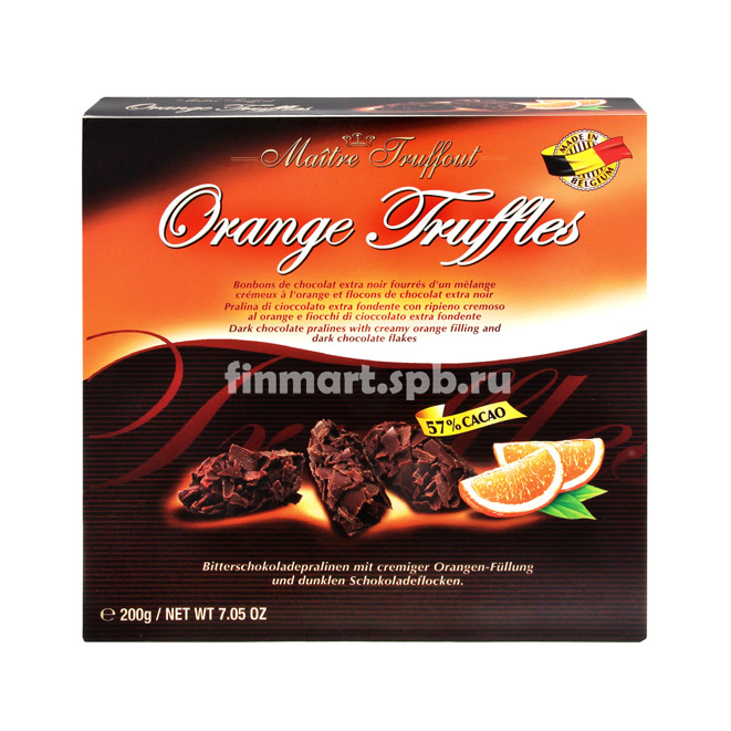 Шоколадные трюфели с апельсиновой начинкой Maitre Truffout - 200 гр.